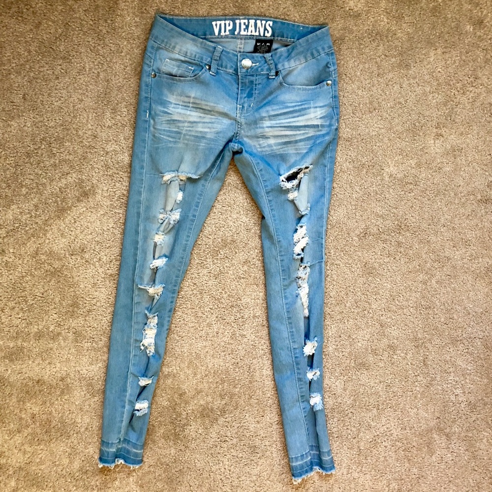 V.I.P. edgy, faded, front cut jeans